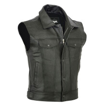 Men's Leather Biker Vest With Open Buttons Motorcycle Vest, Leather Cowl, Size 3XL, Black, Functional Outdoor