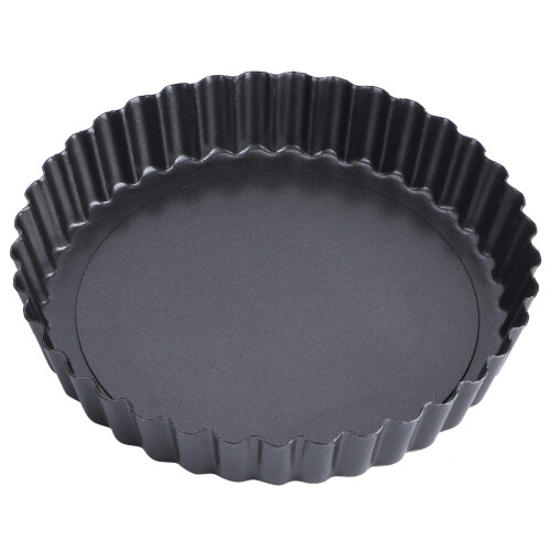 Forma redonda de 25 cm (10 polegadas) para quiche e torta, com fundo removível e superfície antiaderente, bordas caneladas, em aço carbono. Ideal 2