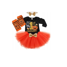 Costume bébé fille My 1st Halloween avec body citrouille, jupe, bandeau et chaussettes, ensemble confortable et élégant