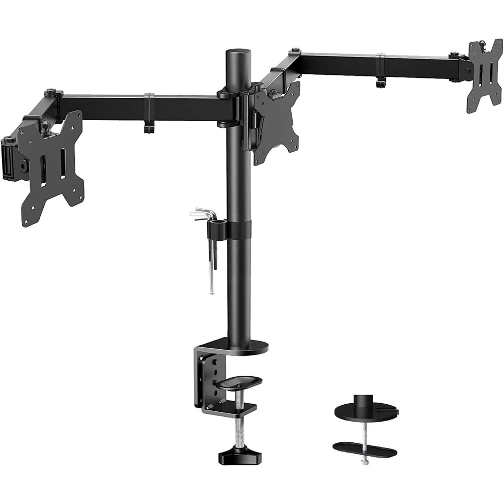 Triple Monitor Desk Mount - Fully Adjustable Stand For 13-24 Inch Screens With Vesa 75X75 & 100X100 Compatibility Black 5906792635572