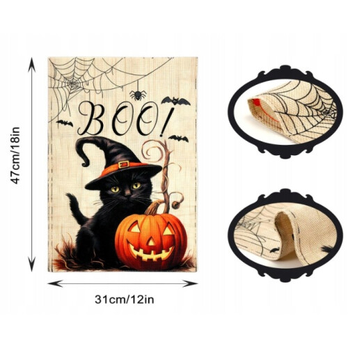 Toile avec image Décoration pour Halloween Jute avec chat noir 1