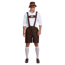 Men's Traditional Costume XL Leather Trousers With Straps For Oktoberfest Dirndl Coffee Color Modern Style