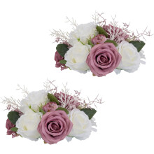 Ensemble de compositions florales Roses artificielles blanc et rose 10 pièces — décoration mariage table, fleurs en soie