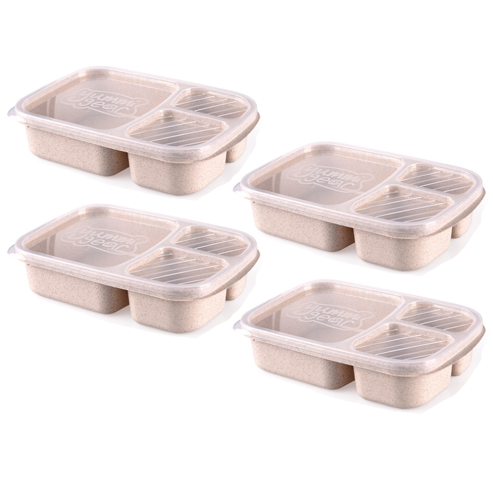 Wheat Straw Material Reusable Containers, 3 Compartment Snack Boxes for Healthy Balanced Meals, Easy-Open Lightweight Containers for Work Travel (BPA--image-OPC-PN5M7DZ-NEW