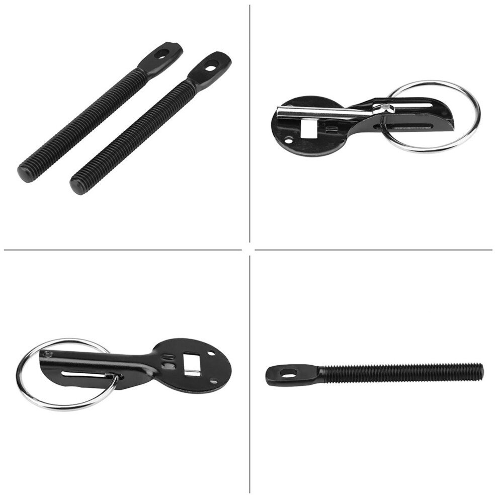Universal Hood Pin Lock Kit For Racing Car Bonnet Latch And Security Black 8411362893353