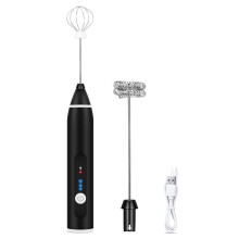 Batedor de leite elétrico com 2 batedores, recarregável via USB, automático, com 3 velocidades ajustáveis, ideal para café com leite, chocolate