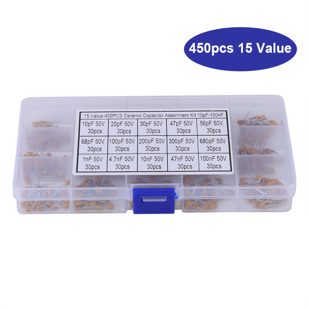 450Pcs Ceramic Capacitor Assortment Kit 10Pf-100Nf, 50V, Multi-Value 9451362895932