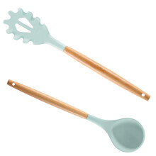 Set de ustensile de bucătărie antiaderente, ustensile de gătit rezistente la căldură și inodore, cu mânere din lemn, ustensile de bucătărie
