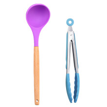 Alegerea Gourmet: Set de tacâmuri din silicon, ustensile de bucătărie antiaderente și rezistente la căldură, 12 piese, inclusiv mâner din lemn