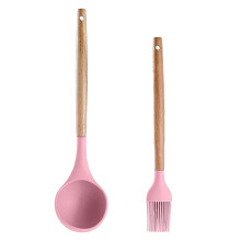 Cook's Companion: Set de tacâmuri de bucătărie din silicon, mânere din lemn rezistente la căldură, mâner din lemn masiv, pentru creațiile