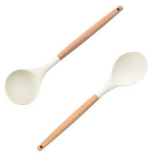 Ustensile de bucătărie cu mâner din lemn de salcâm natural, set de silicon antiaderent pentru gătit în siguranță, rezistență la temperaturi