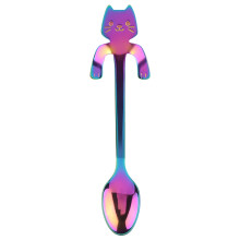 Colher ergonômica reutilizável e colorida com um design fofo de gato, segura e resistente, utensílio adorável e útil para beber, perfeita para
