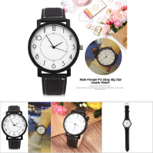 Unisex Quartz Round Wrist Watch with PU Strap and Big Dial