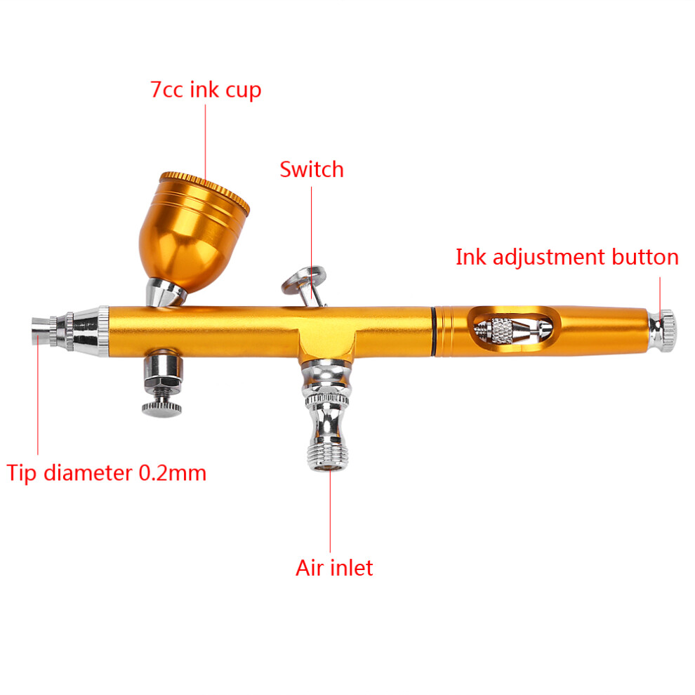 Gold 0.2Mm Gravity Feed Airbrush Gun For Art Nail Cake Decor 7651362898205