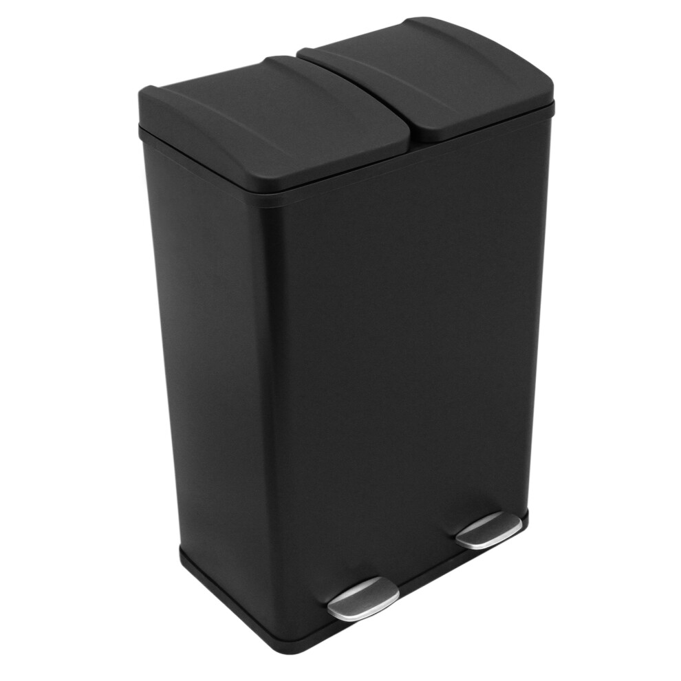 Monstershop (Black) Large Double Pedal Bin 60L Dual Rubbish Recycling Waste Dustbin Black