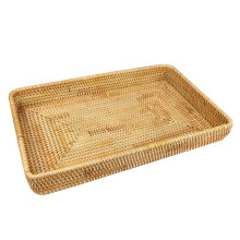 Dekoratives Serviertablett aus Rattan, sorgfältig handgefertigt, in Retro-Braun mit leicht zu reinigender Oberfläche, perfekt für die