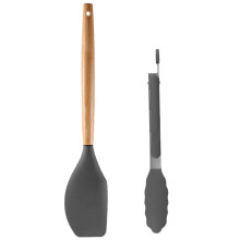 Set de ustensile de bucătărie, ustensile complete rezistente la căldură pentru protecție antiaderentă, mâner din lemn și silicon alimentar,