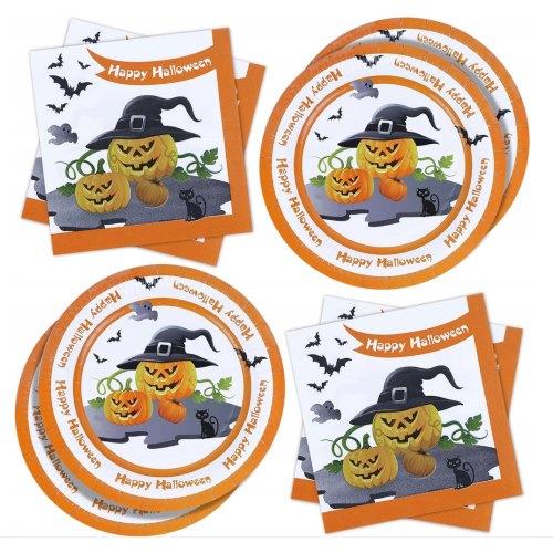 Assiettes et Serviettes Halloween Jetables Lot de 20 Pièces