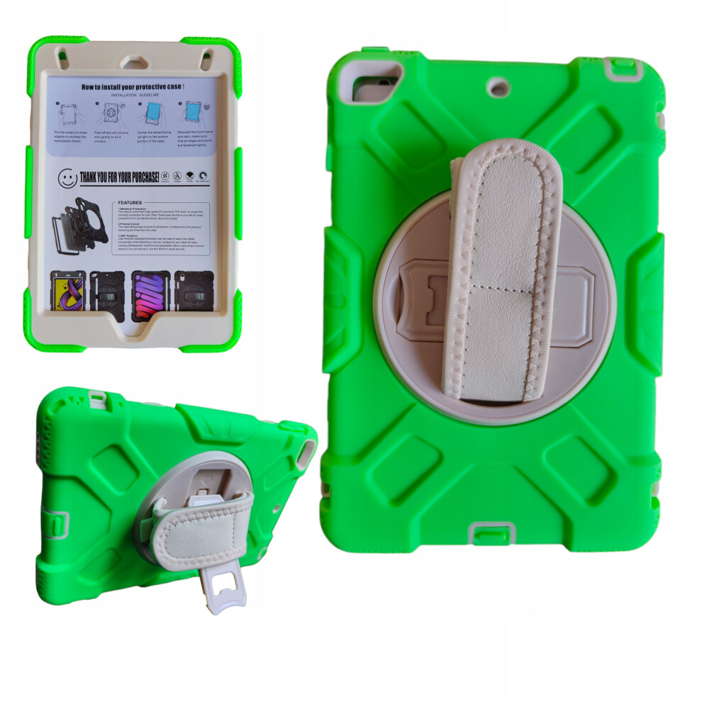 Heavy-Duty Case For Ipad 10.2" - Shockproof Cover With 360 Rotating Stand, Kickstand & Hand Strap For 9Th/8Th/7Th Gen Green 5906792648510