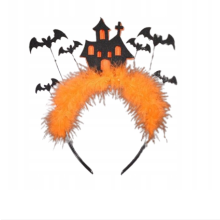 Serre-tête d'Halloween avec chauves-souris, plumes et maison