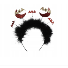 Serre-tête d'Halloween avec chauves-souris à paillettes et plumes