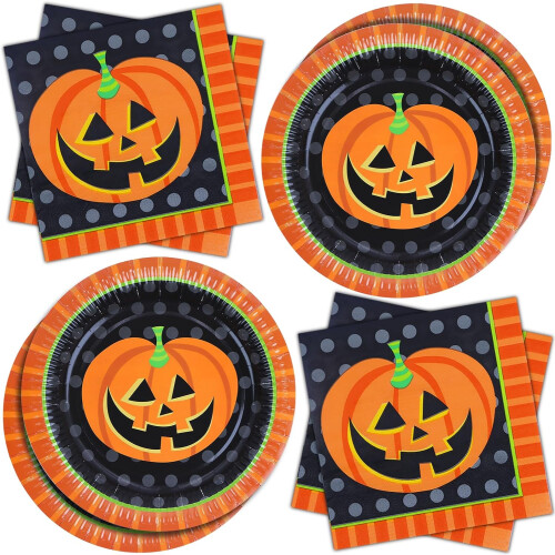 Platos y Servilletas de Papel Desechables de Halloween, 20 Piezas