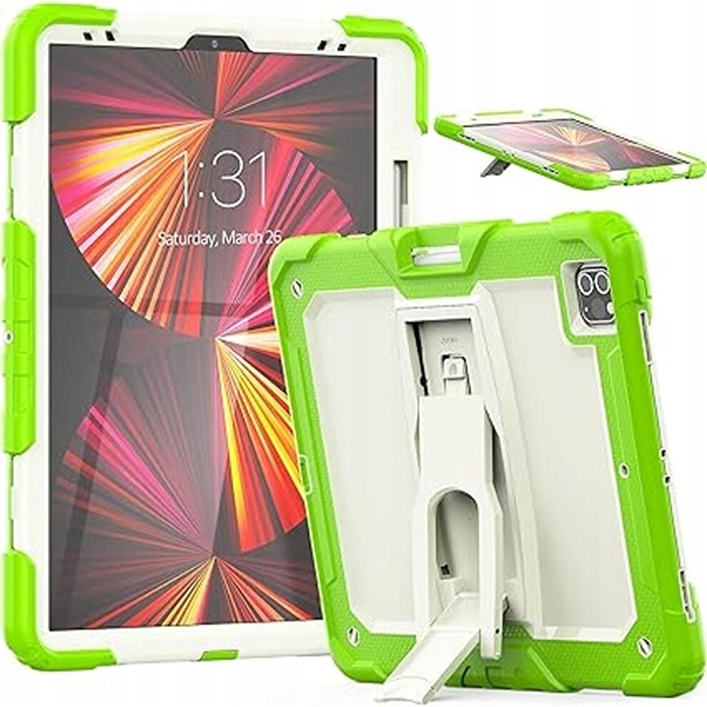 Ipad Pro 12.9" Heavy-Duty Case - Rugged Shockproof Cover With Kickstand, Hand Strap, Pencil Holder & Shoulder Strap In Green 5906792649104