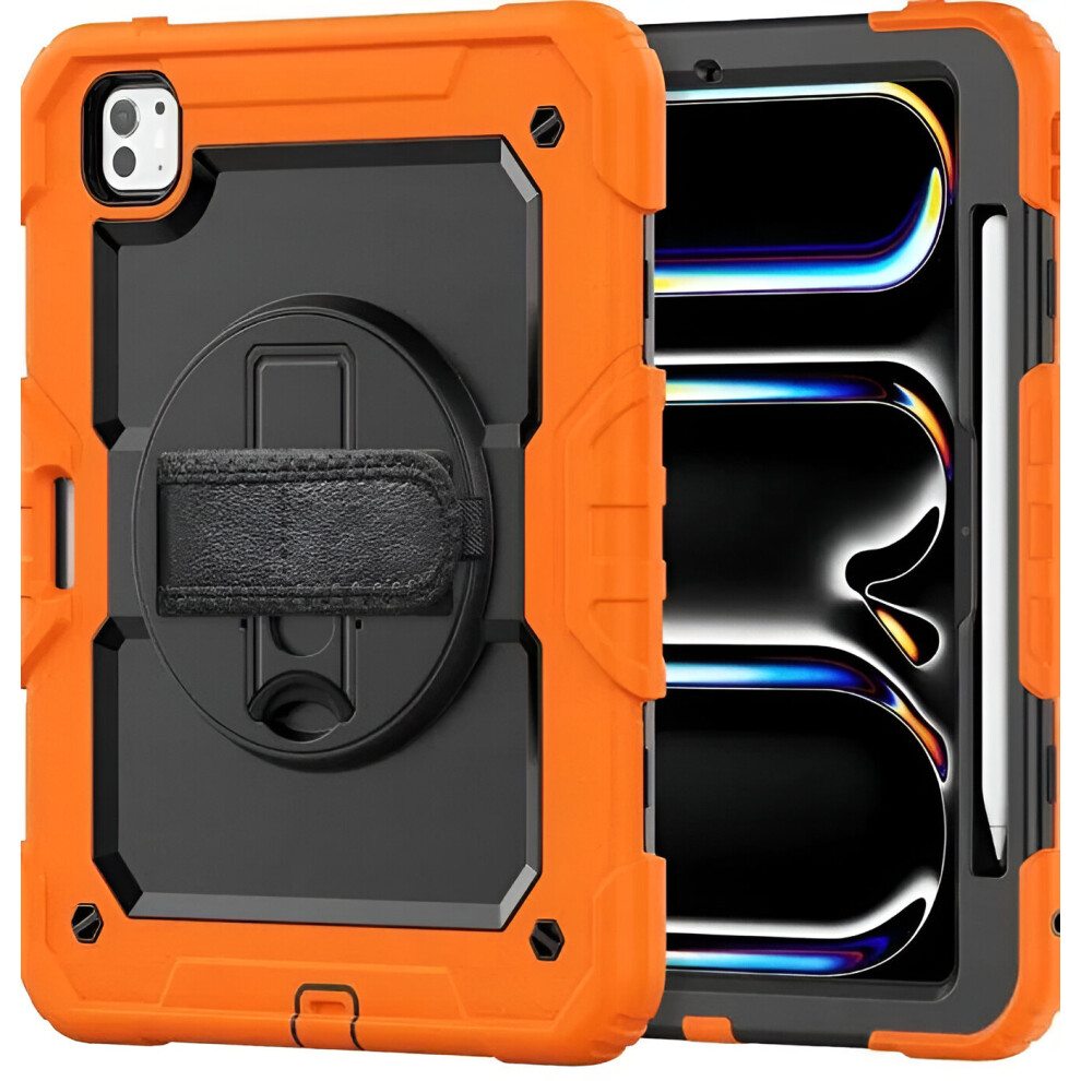 360 Rotating Case For Ipad Pro 12.9 - Heavy Duty Shockproof Cover With Kickstand, Hand Strap, And Apple Pencil Holder In Orange 5906792641047