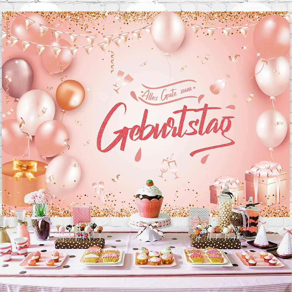 Rose Happy Birthday Backdrop - Large Reusable Fabric Banner For Party Decorations, Photo Booth Background 210 X 150Cm Gold 5906792641504