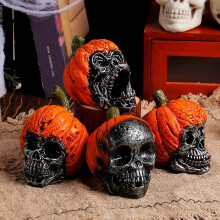 TETSMG Halloween Dekoration Gruseliger Totenkopf 4 Stück aus Kunstharz — tischdeko halloween, grusel figuren