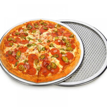Non-stick pizzaskærm, 14-tommer bageplade i aluminium med ridsefast belægning, robust netoverfladedesign for sprød skorpe, jævnt bagt skorpe