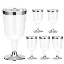 Cristalería para bodas y eventos, elegantes copas de plástico con borde color oro rosa, insípidas y reciclables, sin bordes afilados.