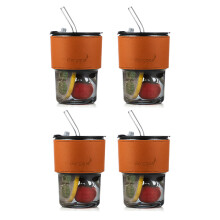 Bicchiere termico in vetro a parete spessa con coperchio e cannuccia, resistente alle perdite, riutilizzabile, per bevande calde e fredde, con