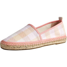 Women's Pink Organic Cotton Espadrilles - Handmade Jute Sole Slip-On Summer Shoes with Breathable Fabric for Casual Wear