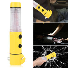 4-in-1 Car Emergency Escape Hammer, LED Torch, Seat Belt Cutter, Flashlight, Yellow/White