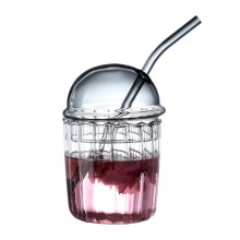 Bicchiere riutilizzabile per smoothie, bicchieri con coperchio a cupola in vetro e cannuccia, materiale in vetro cristallino di grado alimentare,