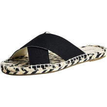 Women's Handmade Espadrille Mules - Black Slip-On Summer Shoes with a Breathable Canvas Upper and Natural Jute Sole for All-Day Comfort
