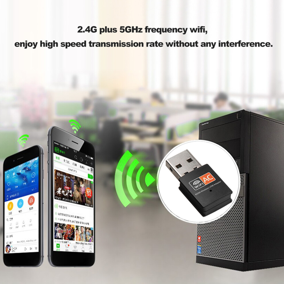 Dual Band 600Mbps Usb Wifi Adapter 2.4Ghz + 5Ghz Antenna For Mac Windows Black 4921362913424