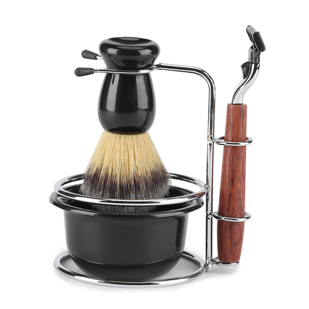 4-Piece Shaving Kit: Manual Razor Brush Bowl & Stand Holder