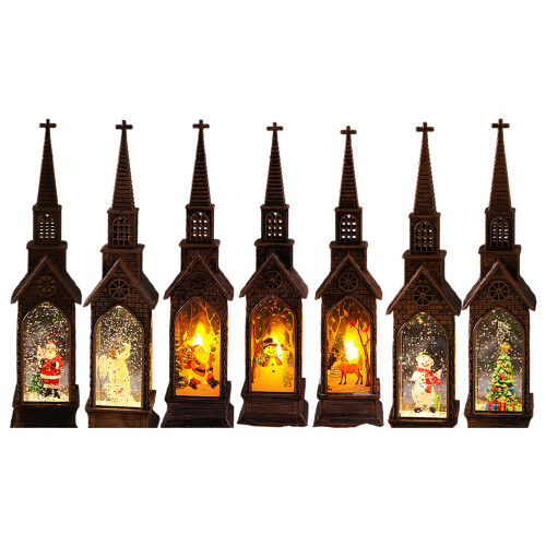 Church Santa Water Lantern Multiple Holiday Plastic-4 1