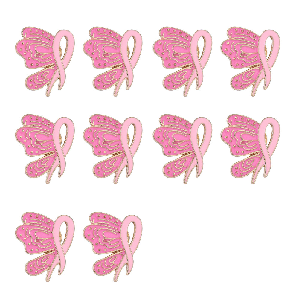 Pink 10Pcs Awareness Brooch With Back Clasp Metal Ribbon Pins