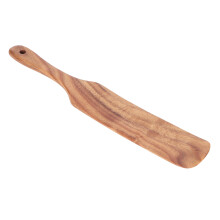Espátula de madeira ecológica, espátula de material saudável com cabo longo, resistente a riscos e antiaderente, com orifício para pendurar.