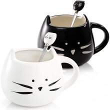 Cană de cafea drăguță cu pisică, set creativ de căni de cafea cu un design adorabil de pisoi, din ceramică, sigură pentru mașina de spălat