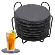 Slate Stone Coaster Set, Natural Edge Handmade Drink Coasters for Home Bar Kitchen, Engraving-Friendly Rustic Design Slate Cup Mat, Heat-Resistant Non
