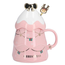 Cană de cafea festivă de Crăciun, ceai, cafea, sticlă de sărbători cu capac și lingură, cană ceramică festivă de 500 ml, pentru băuturi