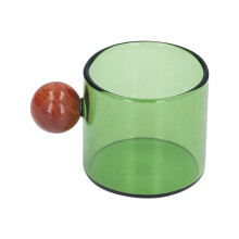 Tazza in vetro con manico in legno di sandalo, lavabile in lavastoviglie e utilizzabile nel microonde, ideale per caffè, tè, succhi di frutta,