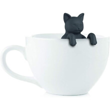 Infuseur à thé en silicone, motif chat, pour thé en vrac, facile à nettoyer, compatible micro-ondes, gris et noir, lot de 2, idéal pour les