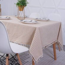 Stripe Pattern Tablecloth, Farmhouse Picnic Style Premium Quality Polyester Linen Blend Dust-Proof Table Cover, Water-Resistant And Stain Protection F