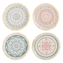 Dekorativer Boho-Charme, runde Tischsets im 4er-Set, perfekt für die Landhaus-Einrichtung, mit rutschfester, hitzebeständiger, waschbarer Baumwolle