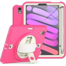 Funda para iPad Mini 6 de 8,3” con soporte y correa para el hombro rosa
